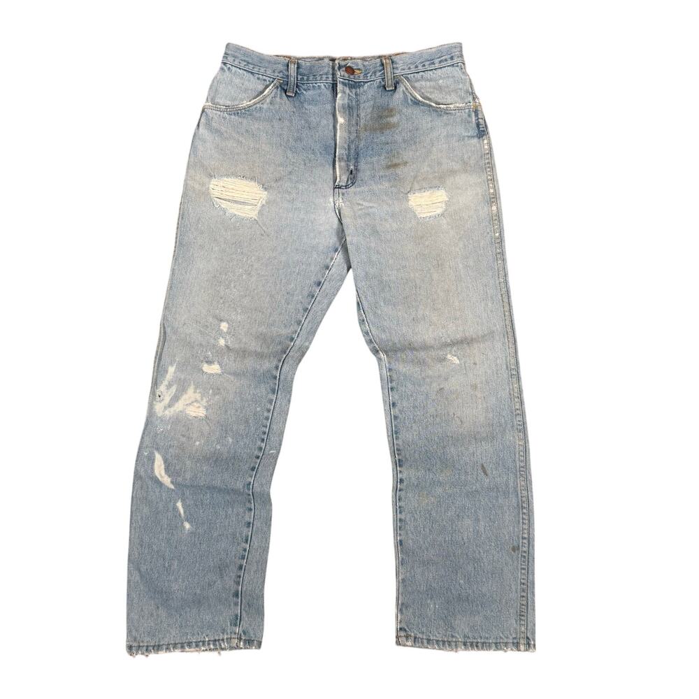 Rustler Vintage Distressed Jeans Made in USA Light Wash 32x28 Straight Leg Denim